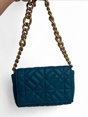 Zara Quilted Teal Faux Leather Chain Shoulder Bag